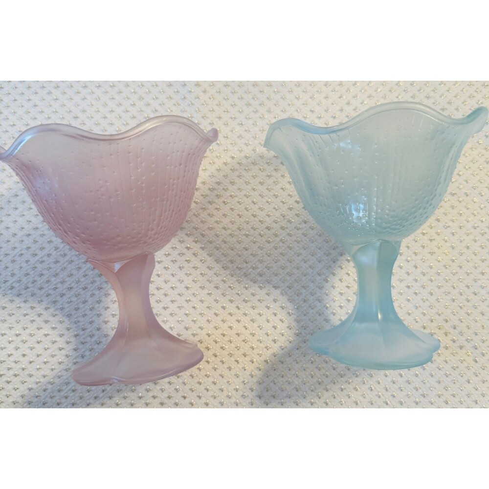 FROSTED Pastel Ice Cream Sundae Dessert Glasses Cups set of 2 TWO